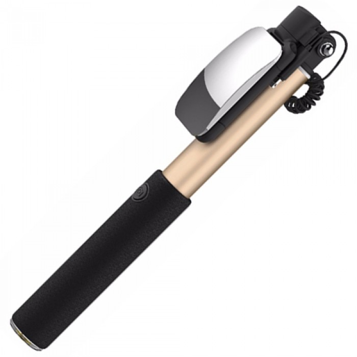 Gậy selfie Rock Stick With Lightning Wire Control & Mirror (Vàng)